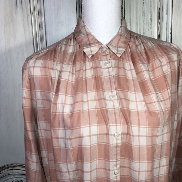 MADEWELL Dusty Peach Plaid Flannel Long Sleeve Button Up Blouse Size XS - Picture 2 of 10